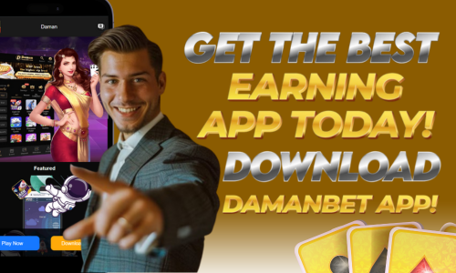 A picture of a man and a cellphone showing a message saying to Damanbet app download for a better way of earning money.