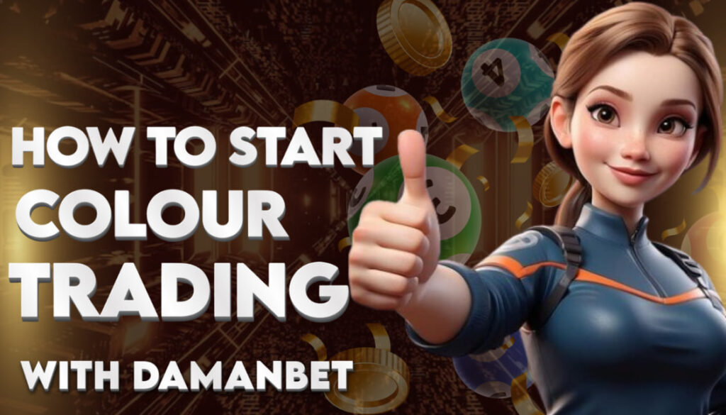 A picture of a happy woman giving a thumbs up, with text explaining how to get started with DamanBet Colour Trading.